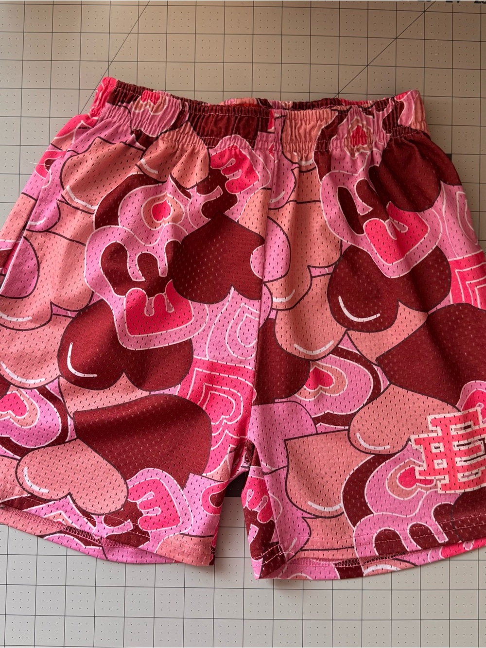 Eric Emanuel Pink and Burgundy Heart-Print Athletic Shorts